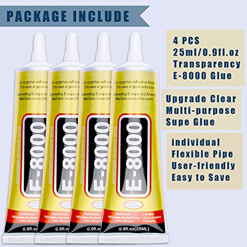 4pcs X 25ML E8000 Glue Clear Jewelry Metal Upgrade Clear E-8000 Paste Transparent Liquid Fusion Fabric Glue for Phone Repair, Glass, Wooden, Rhinestone Jewelry Crafts, DIY Tumblers - style: E-8000 4x25ML