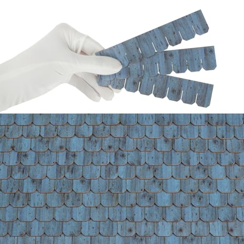 Wooden Roof Shingle Strips for 1:12 Scale Dollhouse Roof - color: Aged Wood Blue