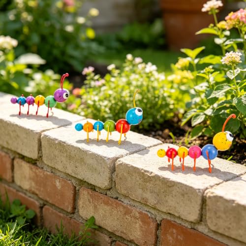 Metal Yard Art Colorful Caterpillar Figurines Set of 3 - color: 3 Pack Caterpillars
