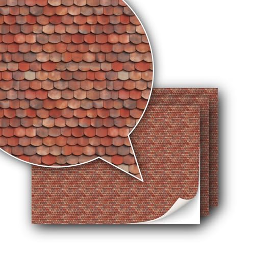 3 Sheets Self-Adhesive Decorative Film Roof Tiles for Model Making in Scale 1:87 Scale H0 (UK: 3.5 mm Scale) (Roof Shingles Clay) - color: Roof Shingles Clay