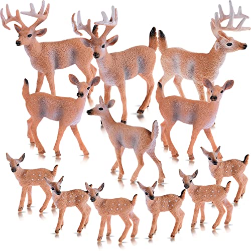 Skylety 12 Pcs Deer Toy Miniature Realistic Forest Animals Family Set