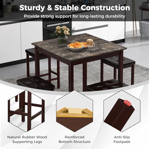 GIANTEX Dining Table Set for 4, Kitchen Table Chairs Set of 4, Counter Height Dining Table Set with 4 Bar Stools, Space-Saving Dinette Table Set for Small Place, Breakfast Nook Table Set (Brown) - color: Brown