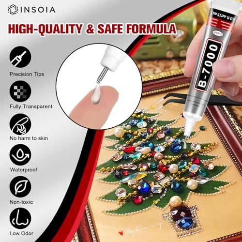 INSOIA B7000 Bedazzling Glue Tool Clear, 10 x 15ml Precision Tip - size: 15g*10pk,1 dbl-end pen,1 wax pencil,1 tweezer