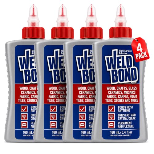 Weldbond Multi-Surface, Non-Toxic Glue, Bonds Most Anything! Use as Wood Glue or for Glass Crafts Ceramic Tile Mosaic Porcelain Stone Fabric Carpet & More. 4-Pack of 5.4oz /160ml - size: 4 pack