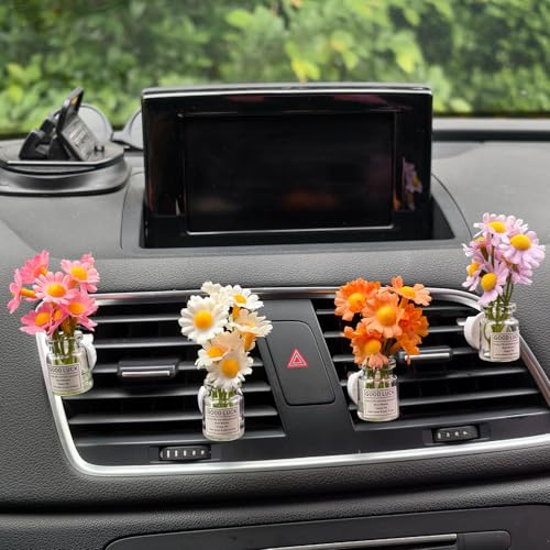 Set of 4 Cute Flower Bouquet Car Air Freshener Vent Clips, Mini Artificial Flowers for Car Air Vent Decoration, Auto Interior Dashboard Ornament Accessories (Daisy) - color: Daisy