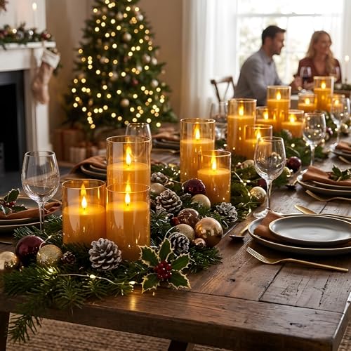 NICEME Amber Flickering Flameless Candles Battery Operated Acrylic LED Pillar Candles with Remote Control and Timer Flameless Halloween Candles for Thanksgiving Christmas New Year Home Decor, Set of 5 - color: Ivory + Amber Acrylic, size: D 3”×H 4”4”5”5”6