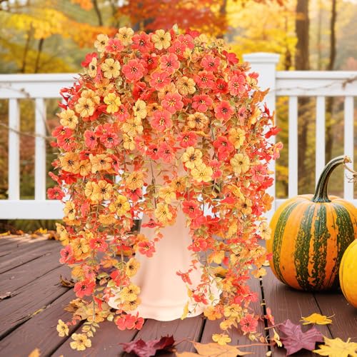 Artificial Fall Flowers for Outdoors UV Resistant Autumn Decor - color: Double Orange