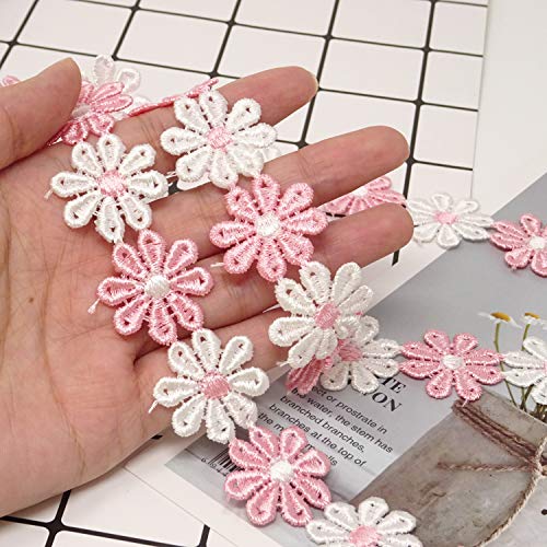 Honbay 5 Yards Decorating Lace Embroidered Trim Ribbons for Sewing or Craft Decoration (Daisy Pink White) - color: Daisy pink white