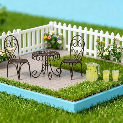 6 PCS Dollhouse Mini Bistro Table & Chairs Set with Resin Lemon Tea Set - color: Black
