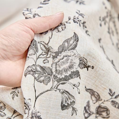 jinchan Custom Size Curtain Black Floral Linen Curtain Back Tab 1 Panel - color: Amlie Black, size: Custom