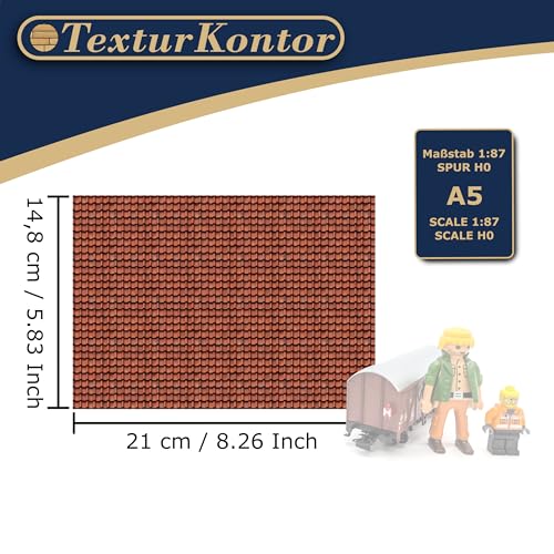 3 Sheets Self-Adhesive Decorative Film Roof Tiles for Model Making in Scale 1:87 Scale H0 (UK: 3.5 mm Scale) (Roof Tiles Clay 1) - color: Roof Tiles Clay 1