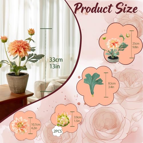Champagne Artificial Dahlia Flowers in Pot, Faux Floral Decor - color: Dahlia Champagne