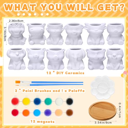 Hushee 12 Sets Ceramic Succulent Pots to Paint with Drainage - color: Animal