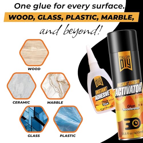 CA Glue with Activator (4 x 1.76 oz. + 2 x 13.5 fl oz.) - Industrial-Grade Cyanoacrylate Adhesive and Super Glue Accelerator for Woodworking, Crafts, DIY, and Repairs, Instant Glue Bond - size: 2 Pack