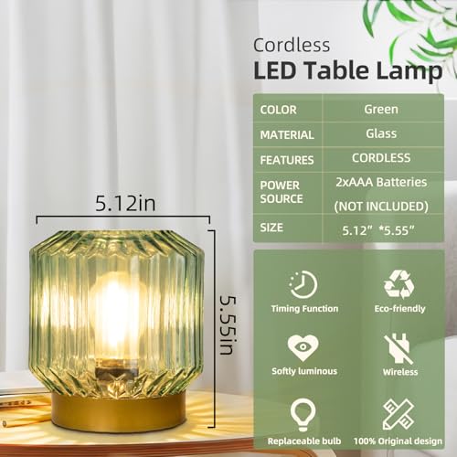 MJ PREMIER Battery Operated Lamp, Small Cordless Lamp with Timer Green - color: Green