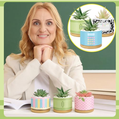 6 Pcs Christmas Teacher Gifts Mini Ceramic Succulent Plant Pot, Fresh - style: Fresh