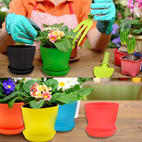 10 PCS Colorful Plastic Flower Pots, Mini Plant Pots with Drip Trays, for Seedlings Miniature Plants, Garden Office Balcony Decoration