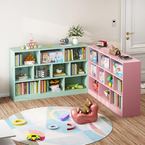 IOTXY Open Shelf Low Bookcase - Wooden 3-Tier Cube Bookshelf, Tiffany-Green - color: Tiffany Green, size: 100CM Base