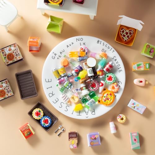86 Pieces Miniature Pepperoni Pizza Cakes Donuts Tarts Ice Cream Burgers Set with Box for Dollhouse Mini Simulation DIY Prop Decoration Play Food Toys Pretend Kitchen Stores Supermarkets Accessories