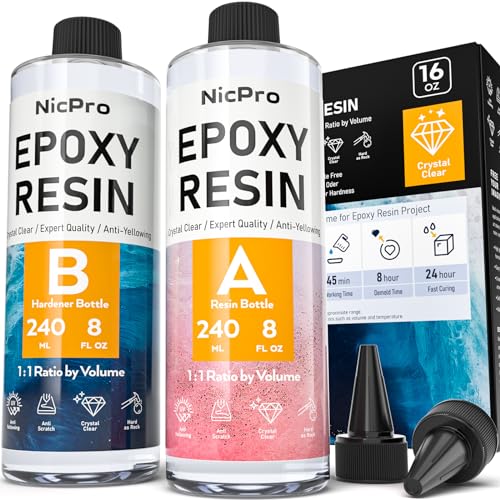 Nicpro 16 Ounce Crystal Clear Epoxy Resin Kit, Food Safe Resin - size: 16 oz