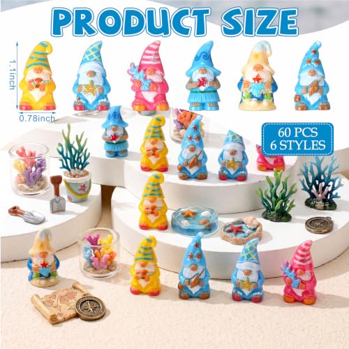 Yaomiao 60 Pcs Mini Summer Ocean Gnomes Figurines Bulk Resin Gnomes Statues - style: Summer Ocean