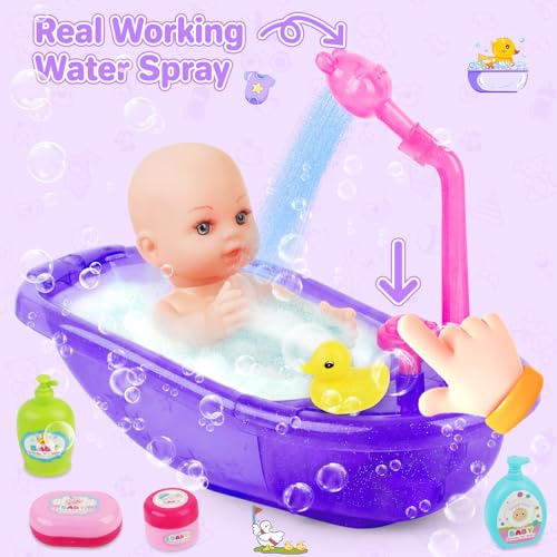 deAO 12" Baby Doll Bath Playset Functional Bathtub Detachable Shower - color: Purple