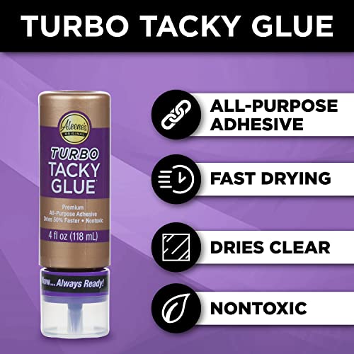 Aleene's Turbo Tacky Glue for Crafts in Always Ready Bottle, Strong Bond Adhesive, Nontoxic, Dries Clear, 4 fl oz - size: 4-Ounce