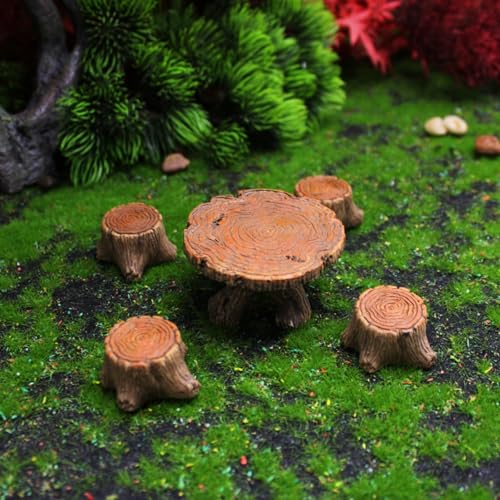 5 Pcs Miniature Table and Chairs Set for Fairy Garden, Resin DIY Craft Micro Landscape Decor, Tiny Home Accessories for Succulents, Terrarium, and Outdoor Ornaments - color: 5 Pcs Table and Chairs Set
