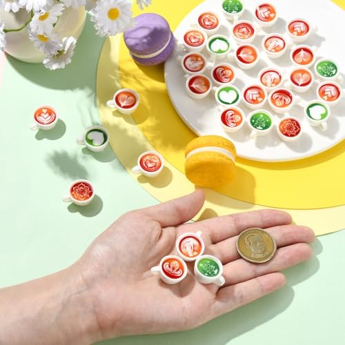 Stiesy 40 Pcs Resin Coffee Cup Miniature Set 8 Styles Caffe Latte Matcha Drinks Figurines for Dollhouse Display and Micro Landscape Decor - color: Coffee Cup-40pcs