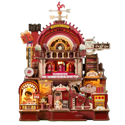 3D Wooden Puzzle for Adult, 3D Puzzle DIY Miniature House Kit for Adult, Booknook with LED Light, 3D Wood Puzzle Gifts for Family, Friend, Bookshelf Deco(Sweet Treats Workshop) - color: Sweet Treats Workshop