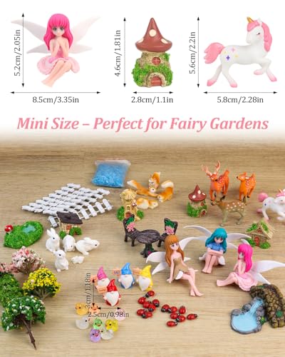 Avalution 112 Pcs Fairy Garden Accessories Kit, Miniature Fairies, Animals, Houses, Bridge and Pond for Planters, Terrariums and DIY Decor - size: 112 Pcs