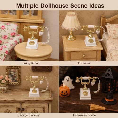 Dollhouse Miniatures 1 12 Scale Vintage Telephone Desk Accessories Decor - color: White
