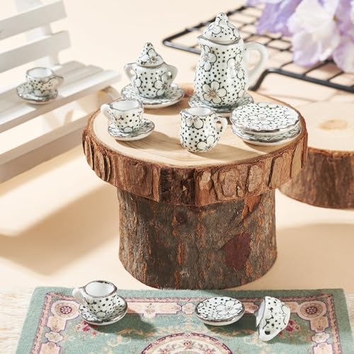 Floral Ceramic Tea Set Ornament Mini Porcelain Dollhouse Decor - color: Black