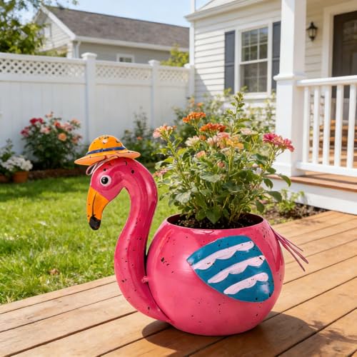 Flamingo Planter Small Succulent Pots Metal Animal Planters - color: Pink Flamingo Planter