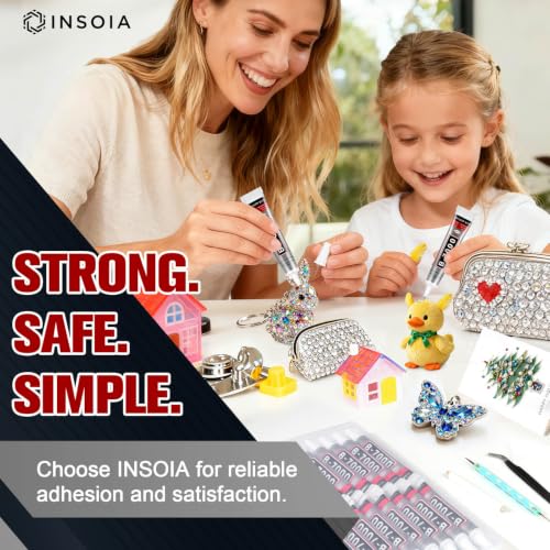 INSOIA B7000 Bedazzling Glue Tool Clear, 15 x 15ml Precision Tip - size: 15g*15pk*1 dual-end pen,1 wax pencil,1 tweezer