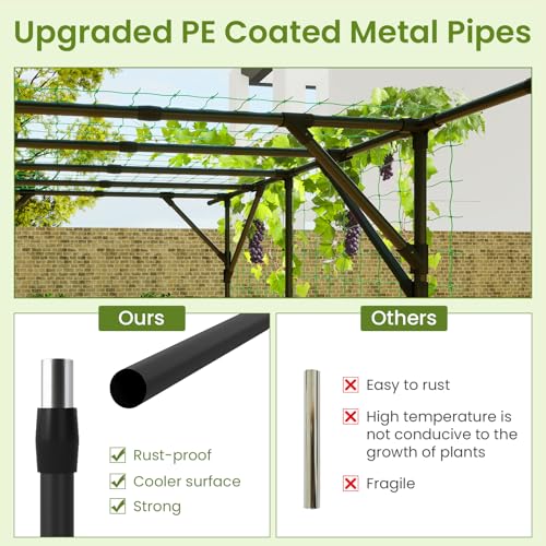 Giantex Outdoor Grape Vine Trellis for Climbing Plants, 79" x 59" x 78" Large Garden Arch with Rustproof PE-Coated Metal Frame & Netting, Tall Archway Pergola for Cucumbers Vegetables Flowers - size: 79"x59"x78"
