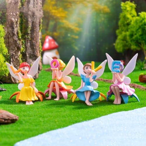4Pcs Mini Fairy Figurines Set, Fly‑Wing Girl Fairy Accessories