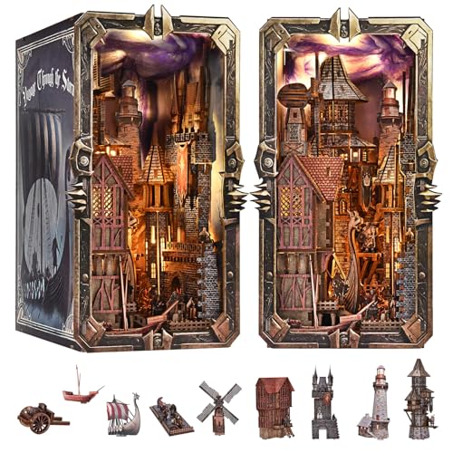 fifijoy Viking Book Nook Kit - DIY Miniature House Dollhouse Kit for Adults Teens, Booknook Tiny House Bookshelf Insert Decor 3D Wooden Puzzle, Gifts for Family, Friends (Voyage Through the Storm) - color: Voyage Through the Storm