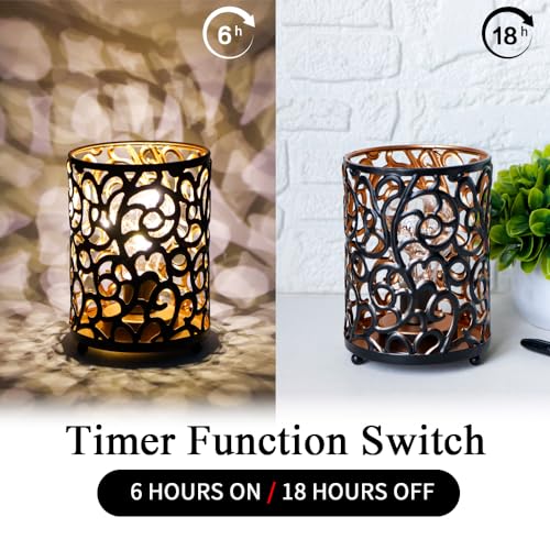 JHY DESIGN Set of 2 Battery Operated Lamps 6.5''H Metal Table Lamp Vintage Cordless Lights with 6-Hours Timer Fairy Lights for Home Decor Living Room Bedroom Wedding Indoor Outdoor(Black)
