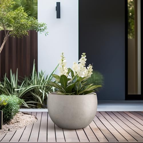 Kante 7.9" Tall Round Bowl Concrete Planter, Weathered Finish for Home - color: Weathered Concrete, size: 11.8" d