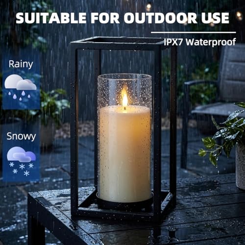 Niceme 9” x 4” Large Waterproof Outdoor Flameless Candles with Remote Control Timer, Flickering LED Pillar Candles Battery Operated for Indoor Outdoor Lanterns Patio Porch Decor, Long Lasting Set of 2 - color: Ivory + Clear Acrylic, size: D 4" X H 9"