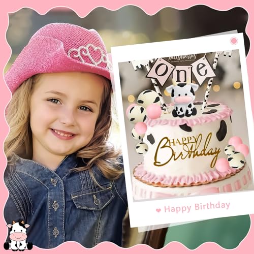 MEMOVAN Pink Cow Cake Topper Farm Cake Topper Decorations - color: Cow