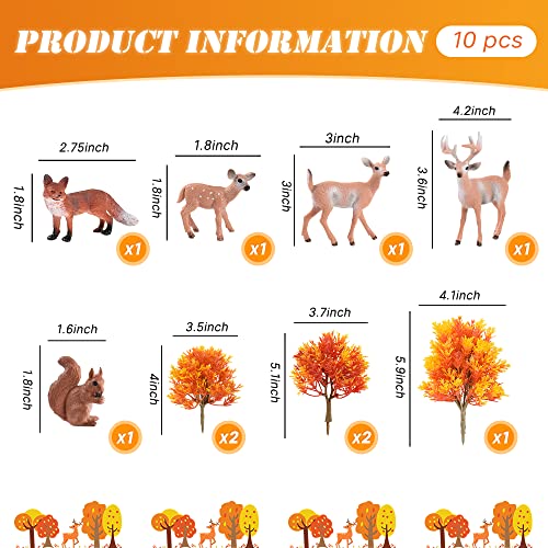 10Pcs Woodland Animals Figures Model Trees Kit, 5Pcs Forest Artificial Animal Deers 5Pcs Mixed Miniature Maple Trees for Birthday Cake Toppers Miniature Landscape Scenes