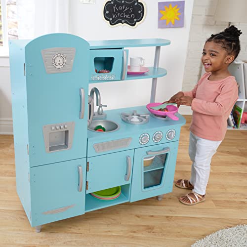 KidKraft Vintage Wooden Play Kitchen with Pretend Ice Maker and Phone, Blue - color: Blue
