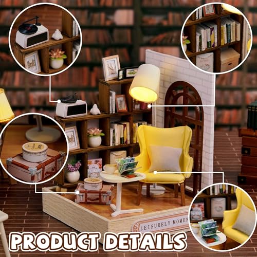 Kisoy Dollhouse Miniature with Furniture Kit, DIY 3D Wooden DIY House Kit with Dust Cover,Handmade Tiny House Toys for Teens Adults Gift(Leisurely Moment) - color: Leisurely Moment