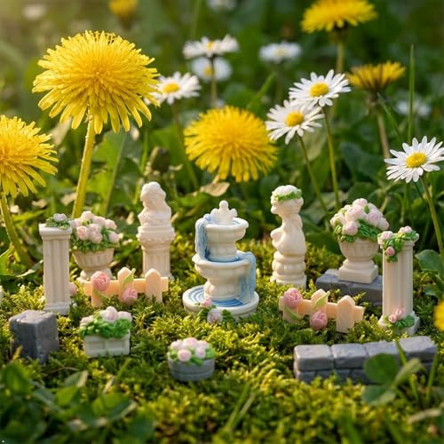 Kai Dream 20-Piece Miniature European Garden Figurine Set for Dollhouse