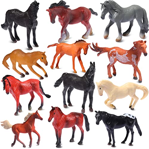 Chalyna 12 Pcs Mini Plastic Horse Figurines 2-3" Tiny Farm Pony Toys