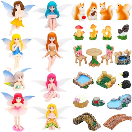 ONEST 29 Pieces Miniature Fairy Garden Accessories Small Fairy Figurines Hand Painted Fairies Figures for Car Decor Garden Flower Pot Birthday Cake Topper - style: Fairy Garden