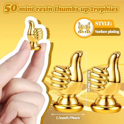 Novabright 50 Pcs Mini Gold Thumbs up Trophy Bulk Resin Award Statues - style: Thumbs