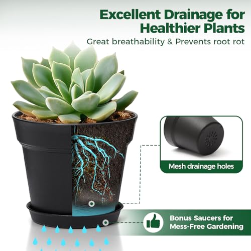 T4U Small Plant Pots 5 Inch 18 Pack, Plastic Flower Pots with Saucer Black - color: Black, size: 5 In
